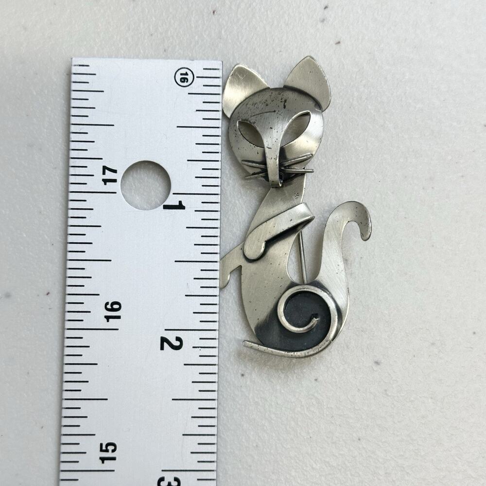 BEAU 925 Sterling Silver Vintage Modernist Cat Pin Brooch - Picture 5 of 6
